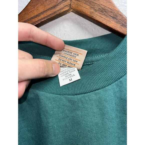 90s Vintage Wild West Green Short Sleeve Blank Shirt HOLE VTG M - Picture 7 of 10